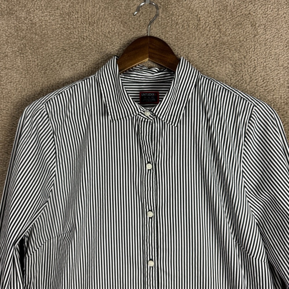 Untuckit Julianna Shirt Women's 12 Black/White‎ Stripe Stretch French Cuff Top - Picture 2 of 10